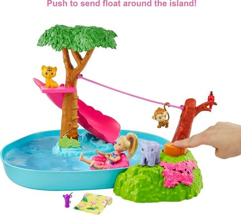 Barbie and Chelsea The Lost Birthday Splashtastic Pool Surprise Playset with Chelsea Doll (6-in), 3 Baby Animals, Slide, Zipline & Accessories, Gift for 3 to 7 Year Olds in Kuwait
