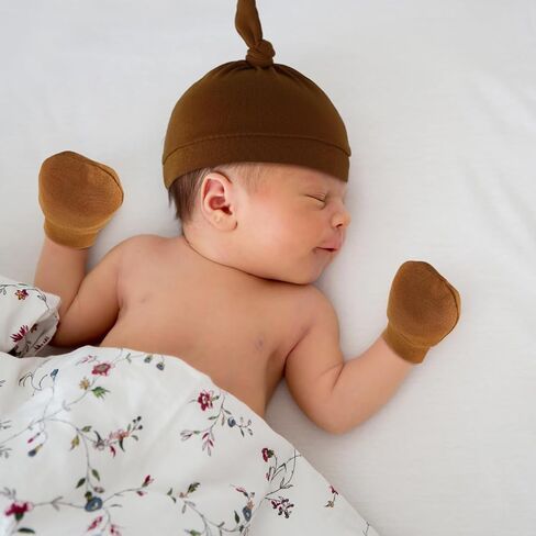 Cuffbow 10 Pcs Unisex Newborn Baby Hat and Mittens Set 5 Pcs Newborn Baby Hats 5 Pairs Newborn Mittens for Baby Boys Girls 0-6 Months in Kuwait