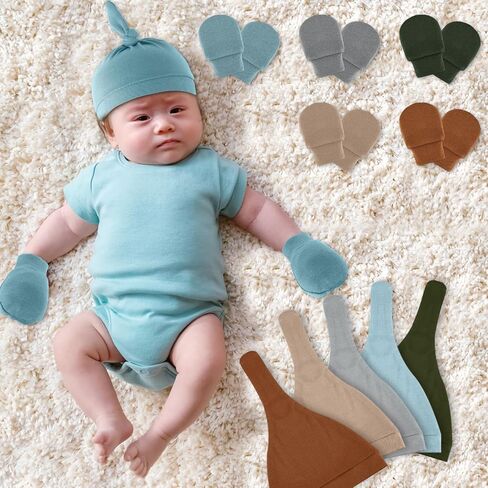 Cuffbow 10 Pcs Unisex Newborn Baby Hat and Mittens Set 5 Pcs Newborn Baby Hats 5 Pairs Newborn Mittens for Baby Boys Girls 0-6 Months in Kuwait