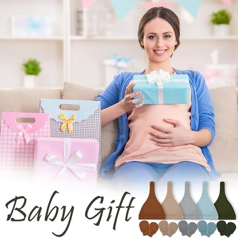 Cuffbow 10 Pcs Unisex Newborn Baby Hat and Mittens Set 5 Pcs Newborn Baby Hats 5 Pairs Newborn Mittens for Baby Boys Girls 0-6 Months in Kuwait