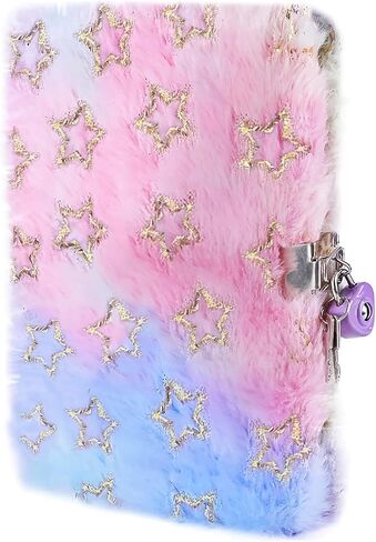 Girls Diary with Lock, Plush Journal with Lock and Key for Kids Girl, Fuzzy Notebook with Lock (Pink Sequin) in Saudi Arabia