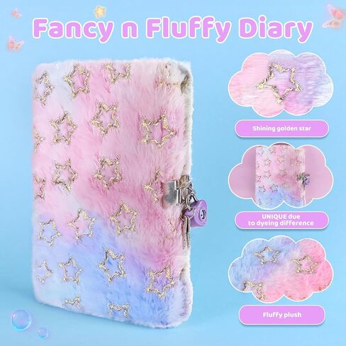 Girls Diary with Lock, Plush Journal with Lock and Key for Kids Girl, Fuzzy Notebook with Lock (Pink Sequin) in Saudi Arabia