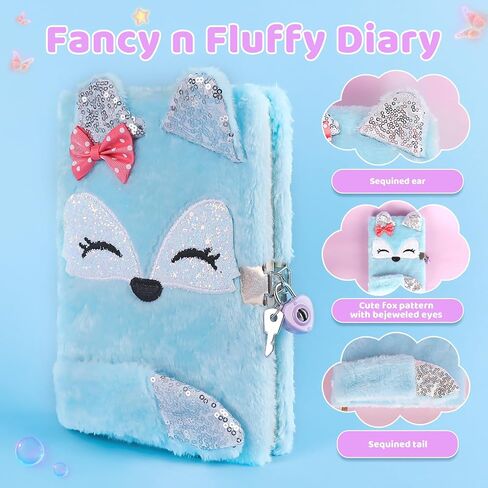 Girls Diary with Lock, Plush Journal with Lock and Key for Kids Girl, Fuzzy Notebook with Lock (Pink Sequin) in Saudi Arabia