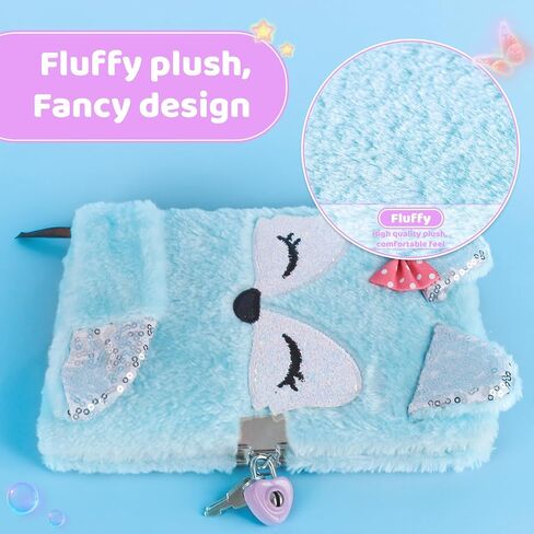 Girls Diary with Lock, Plush Journal with Lock and Key for Kids Girl, Fuzzy Notebook with Lock (Pink Sequin) in Saudi Arabia