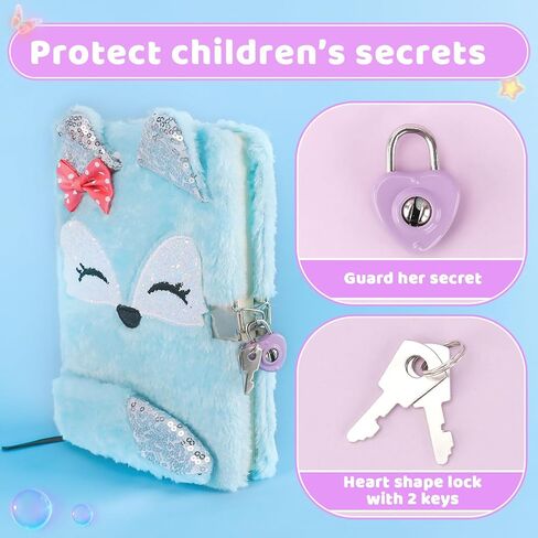 Girls Diary with Lock, Plush Journal with Lock and Key for Kids Girl, Fuzzy Notebook with Lock (Pink Sequin) in Saudi Arabia