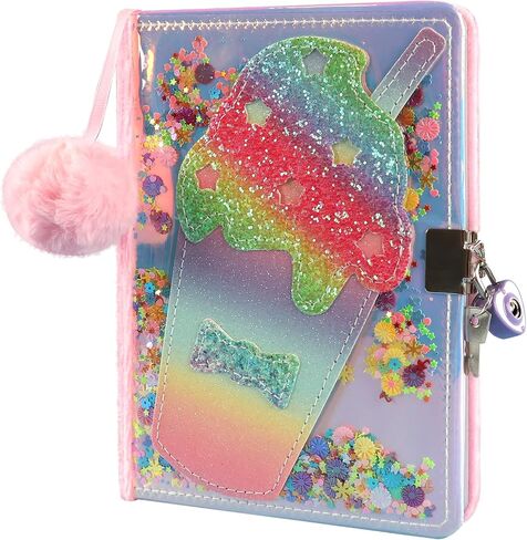 Girls Diary with Lock, Plush Journal with Lock and Key for Kids Girl, Fuzzy Notebook with Lock (Pink Sequin) in Saudi Arabia