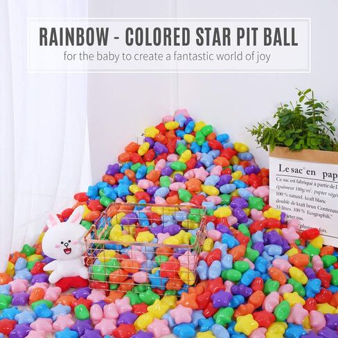 كرات PlayMaty Star Ball Pit - كرات بلاستيكية ملونة خالية من الفثالات والبيسفينول A للأطفال الصغار، خيمة لعب للأطفال الصغار، خيمة لعب، ديكور حفلات حمام السباحة (100 كرة). in Kuwait