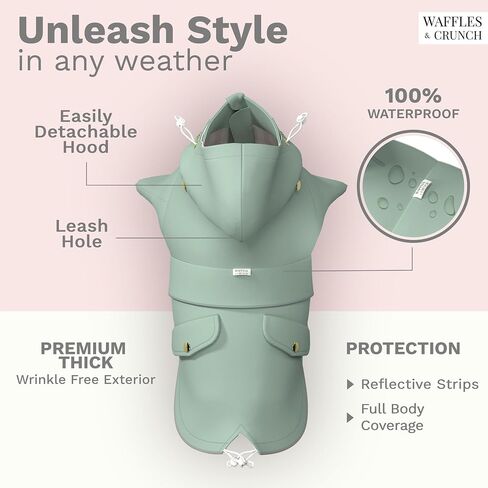 Waffles & Crunch Dog Raincoat, 100% Waterproof Rain Coat, Puppy Dog Rain Jacket, Detachable Hood, Leash Hole, Reflective Strips, Elegant Soft-Lining, Pockets, Small Dog Raincoat in Saudi Arabia