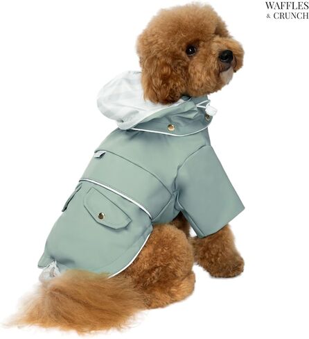 Waffles & Crunch Dog Raincoat, 100% Waterproof Rain Coat, Puppy Dog Rain Jacket, Detachable Hood, Leash Hole, Reflective Strips, Elegant Soft-Lining, Pockets, Small Dog Raincoat in Saudi Arabia