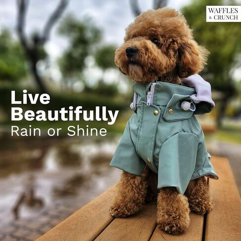 Waffles & Crunch Dog Raincoat, 100% Waterproof Rain Coat, Puppy Dog Rain Jacket, Detachable Hood, Leash Hole, Reflective Strips, Elegant Soft-Lining, Pockets, Small Dog Raincoat in Saudi Arabia
