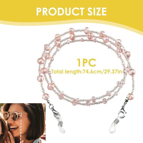 Jawfait Pink Eyeglass Chain for Women Stylish,Natural Crystal Mask Chain Necklace Lanyard for Girl，Glasses Around Neck Beaded Chain in Saudi Arabia