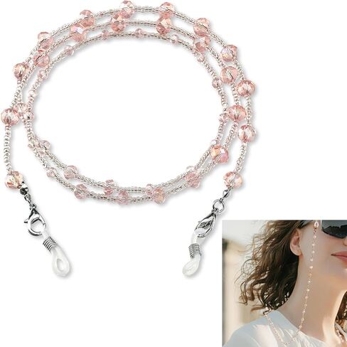 Jawfait Pink Eyeglass Chain for Women Stylish,Natural Crystal Mask Chain Necklace Lanyard for Girl，Glasses Around Neck Beaded Chain in Saudi Arabia