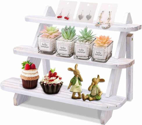 حامل عرض خشبي من Jewack، حامل عرض حلقي وحلقة من 3 طبقات، حوامل كب كيك للمزرعة، رفوف عرض للحرف اليدوية، حامل عرض طاولة للبائعين، عرض منظم لعروض الطاولة (أبيض) in Kuwait