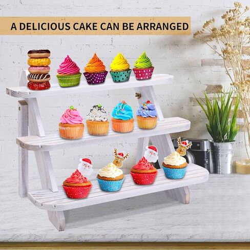 حامل عرض خشبي من Jewack، حامل عرض حلقي وحلقة من 3 طبقات، حوامل كب كيك للمزرعة، رفوف عرض للحرف اليدوية، حامل عرض طاولة للبائعين، عرض منظم لعروض الطاولة (أبيض) in Kuwait