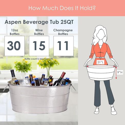 BREKX Aspen Ash Grey Galvanized Metal Beverage Tub for Parties w/Galvanized Tray, 25-Quart in Saudi Arabia