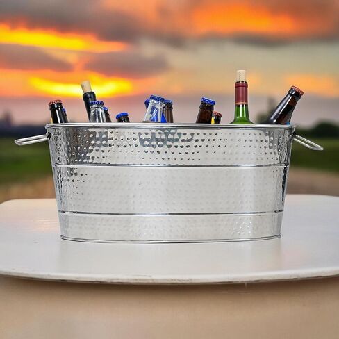 BREKX Aspen Ash Grey Galvanized Metal Beverage Tub for Parties w/Galvanized Tray, 25-Quart in Saudi Arabia
