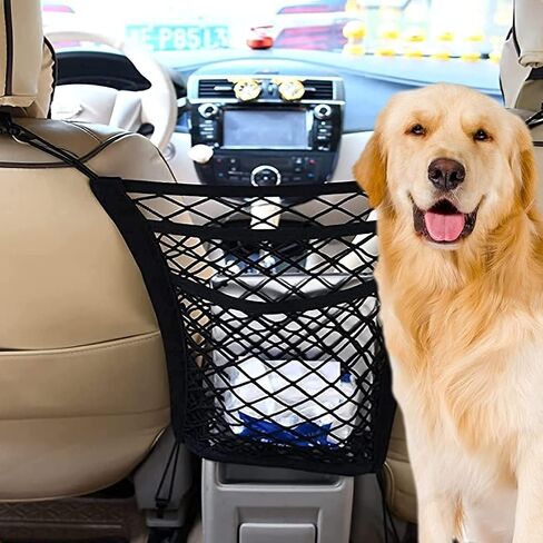 Dog Car Net Barrier, 3-Layer Car Net Divider,Pet Barrier with Auto Safety Mesh Organizer Baby Stretchable Storage Bag for Driving Safely with Children & Pets in Saudi Arabia