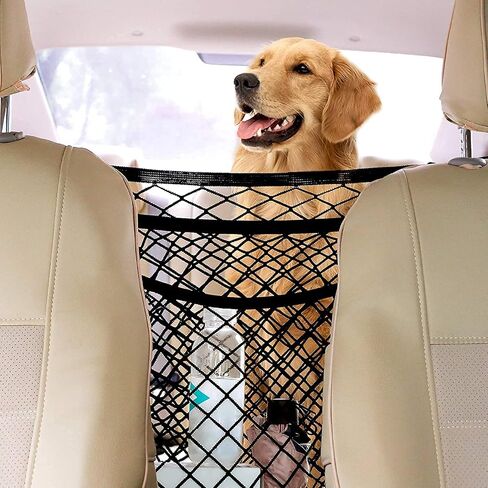 Dog Car Net Barrier, 3-Layer Car Net Divider,Pet Barrier with Auto Safety Mesh Organizer Baby Stretchable Storage Bag for Driving Safely with Children & Pets in Saudi Arabia