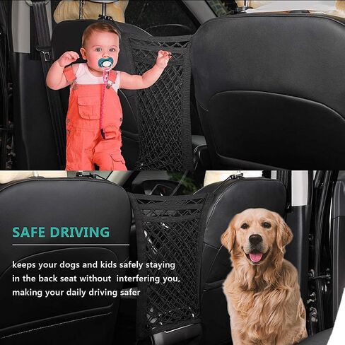 Dog Car Net Barrier, 3-Layer Car Net Divider,Pet Barrier with Auto Safety Mesh Organizer Baby Stretchable Storage Bag for Driving Safely with Children & Pets in Saudi Arabia