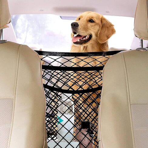 Dog Car Net Barrier, 3-Layer Car Net Divider,Pet Barrier with Auto Safety Mesh Organizer Baby Stretchable Storage Bag for Driving Safely with Children & Pets in Saudi Arabia