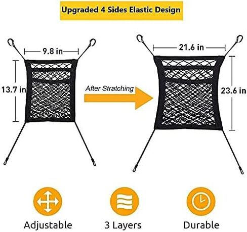 Dog Car Net Barrier, 3-Layer Car Net Divider,Pet Barrier with Auto Safety Mesh Organizer Baby Stretchable Storage Bag for Driving Safely with Children & Pets in Saudi Arabia