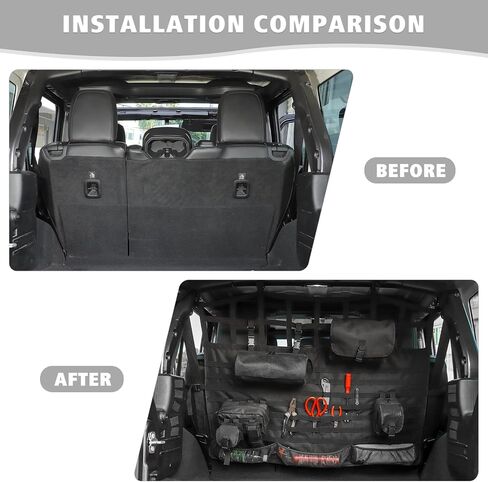 Jimen Compatible with Jeep Wrangler JK JL 4 Door 2007-2023, Back Seat Cargo Net | Trunk Organizer with Storage Pockets & Molle System | Dog Pet Barrier in Saudi Arabia
