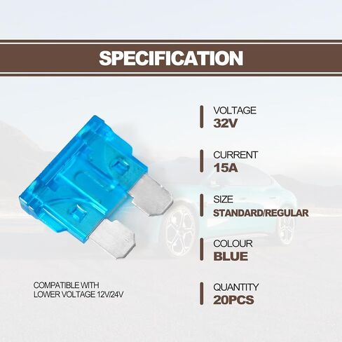 20Pcs 15 Amp Standard Car Fuses, Automotive Replacement Fuses (ATO/APR/ATS), Mini Blade Style Fuses Compatible with RV, Automotive, Trucks, Motorcycle, Camper, SUV, Boat(15 AMP/32V) in Saudi Arabia