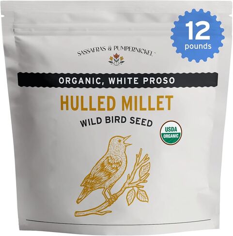 Sassafras & Pumpernickel Organic Millet Without Hulls (12 lbs) USA Grown and Packaged, Bulk Hulled White Proso Millet for Birds in Saudi Arabia