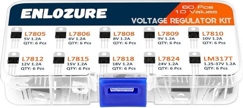 ENLOZURE 10 قيم 60 قطعة مجموعة متنوعة لمنظم الجهد الكهربي TO-220 حزمة تيار عالي إيجابي 12 فولت منظم ترانزستور - L7805 L7806 L7808 L7809 L7810 L7812 L7815 L7818 L7824 LM317T in Kuwait
