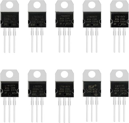 ENLOZURE 10 قيم 60 قطعة مجموعة متنوعة لمنظم الجهد الكهربي TO-220 حزمة تيار عالي إيجابي 12 فولت منظم ترانزستور - L7805 L7806 L7808 L7809 L7810 L7812 L7815 L7818 L7824 LM317T in Kuwait