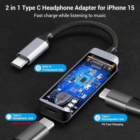 HianDier USB C Headphone Adapter USB C Splitter with Charger USB C Splitter 1 in 2 Out Audio Headphone Adapter for iPhone 15 Pro Max/15 Plus Pro/15, Samsung Galaxy S24/S23/S22/S21, iPad Air, Pixel in Saudi Arabia