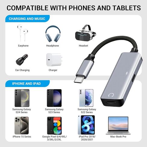 HianDier USB C Headphone Adapter USB C Splitter with Charger USB C Splitter 1 in 2 Out Audio Headphone Adapter for iPhone 15 Pro Max/15 Plus Pro/15, Samsung Galaxy S24/S23/S22/S21, iPad Air, Pixel in Saudi Arabia