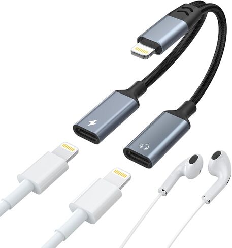 مقسم iPhone للشحن ومحول سماعة الرأس، ومحول iPhone Lightning إلى 2 Lightning، ومدخل Lightning AUX مزدوج + محول شاحن دونجل كابل مقسم لشاحن الصوت لهاتف iPhone 14/13/12/11/XS/XR/8/7/6 in Kuwait