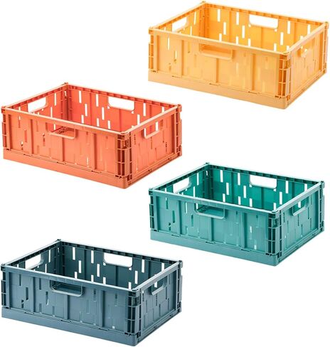 Klyuqoz Pastel Crates, 4 Pack Storage Crates Plastic Stackable, Medium Size(9.6 x 7.3 x 3.5 in), Desktop Storage Crates Folding for Home Office Bedroom.Blue, Yellow, Green, Orange in Saudi Arabia