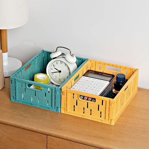 Klyuqoz Pastel Crates, 4 Pack Storage Crates Plastic Stackable, Medium Size(9.6 x 7.3 x 3.5 in), Desktop Storage Crates Folding for Home Office Bedroom.Blue, Yellow, Green, Orange in Saudi Arabia