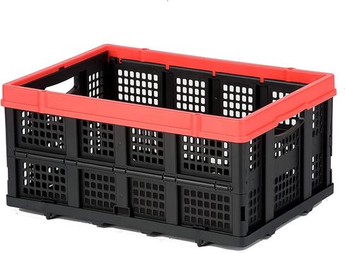 Magna Cart Tote 22" x 16" x 11" Lightweight Collapsible and Stackable Plastic Storage Crate for Home Offices and Garages, Black & Red in Kuwait