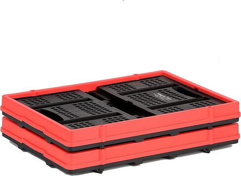 Magna Cart Tote 22" x 16" x 11" Lightweight Collapsible and Stackable Plastic Storage Crate for Home Offices and Garages, Black & Red in Kuwait