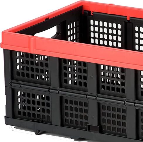 Magna Cart Tote 22" x 16" x 11" Lightweight Collapsible and Stackable Plastic Storage Crate for Home Offices and Garages, Black & Red in Kuwait