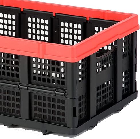 Magna Cart Tote 22" x 16" x 11" Lightweight Collapsible and Stackable Plastic Storage Crate for Home Offices and Garages, Black & Red in Kuwait