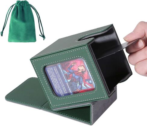 AFIING MTG Deck Box for Commander Display,Card Deck Case Fits 100 Double Sleeved Cards, Magic Commander TCG Card Storage Box with 2 Dividers,Dice Bag and 1 Toploader(Green Rose pink) in Saudi Arabia
