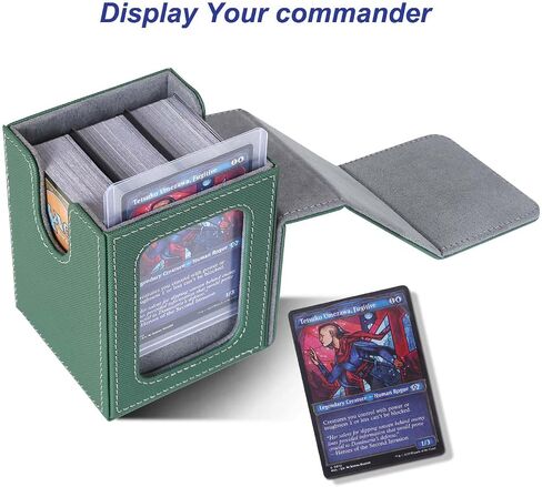 AFIING MTG Deck Box for Commander Display,Card Deck Case Fits 100 Double Sleeved Cards, Magic Commander TCG Card Storage Box with 2 Dividers,Dice Bag and 1 Toploader(Green Rose pink) in Saudi Arabia