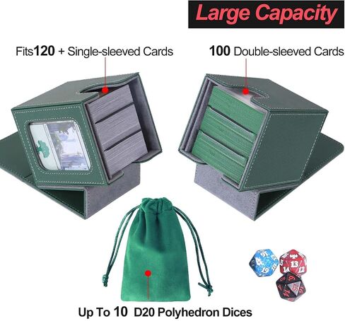 AFIING MTG Deck Box for Commander Display,Card Deck Case Fits 100 Double Sleeved Cards, Magic Commander TCG Card Storage Box with 2 Dividers,Dice Bag and 1 Toploader(Green Rose pink) in Saudi Arabia