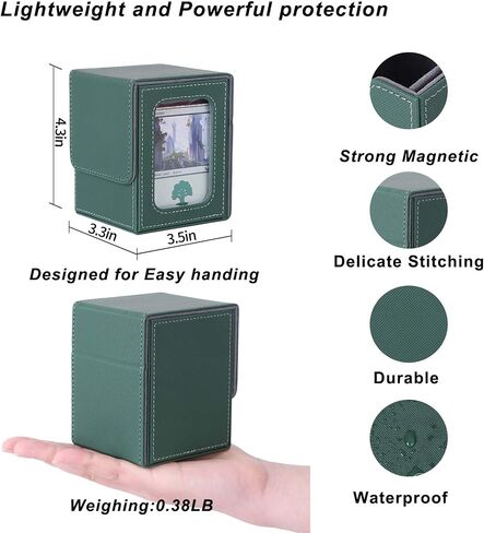 AFIING MTG Deck Box for Commander Display,Card Deck Case Fits 100 Double Sleeved Cards, Magic Commander TCG Card Storage Box with 2 Dividers,Dice Bag and 1 Toploader(Green Rose pink) in Saudi Arabia