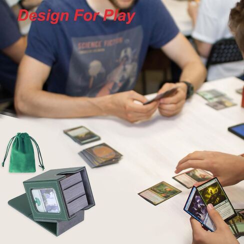 AFIING MTG Deck Box for Commander Display,Card Deck Case Fits 100 Double Sleeved Cards, Magic Commander TCG Card Storage Box with 2 Dividers,Dice Bag and 1 Toploader(Green Rose pink) in Saudi Arabia