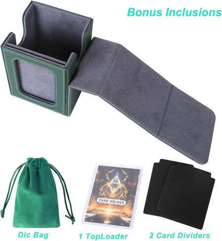AFIING MTG Deck Box for Commander Display,Card Deck Case Fits 100 Double Sleeved Cards, Magic Commander TCG Card Storage Box with 2 Dividers,Dice Bag and 1 Toploader(Green Rose pink) in Saudi Arabia