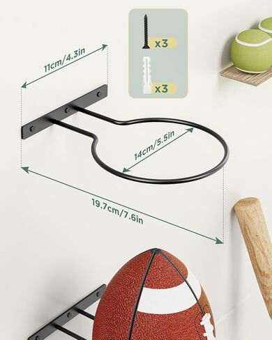 حامل كرة السلة المقوى Vorshape يثبت على الحائط - تخزين كرة القدم للعرض - حامل الكرة للكرة الطائرة، كرة القدم - الصبي، إكسسوارات ديكور غرفة الرجال in Kuwait