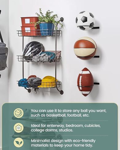 حامل كرة السلة المقوى Vorshape يثبت على الحائط - تخزين كرة القدم للعرض - حامل الكرة للكرة الطائرة، كرة القدم - الصبي، إكسسوارات ديكور غرفة الرجال in Kuwait