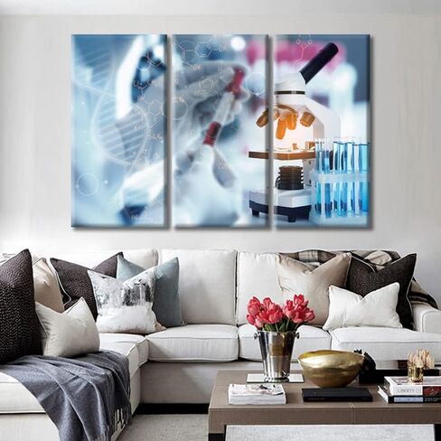 Clinical Laboratory Artwork Wall Decor 3 Piece Scientist Hand Holding Test Tubes Laboratory Research Pictures Wall Decor Living Room Medical Modern Artwork Print on Canvas Ready to Hang (36"Wx24"H) in Saudi Arabia