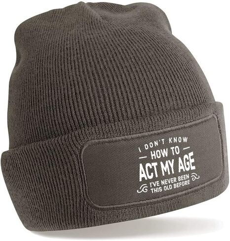 Birthday Hat Gift for Men Beanie Keepsake Act My Age 18th 21st 30th 40th 50th 60th 65th 70th 75th 80th 90th Present (Grey) in Saudi Arabia