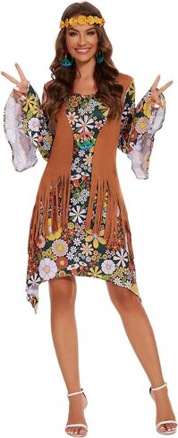 Pixiemain Womens 70s 60s Hippie Costume Set Tassels Disco 70s Outfits Accessories for Carnival Party and Halloween Party in Saudi Arabia